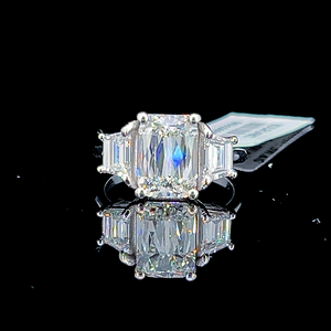 Lab Diamond Engagement Ring with Side Diamonds, Ashoka Shape, 14K White Gold