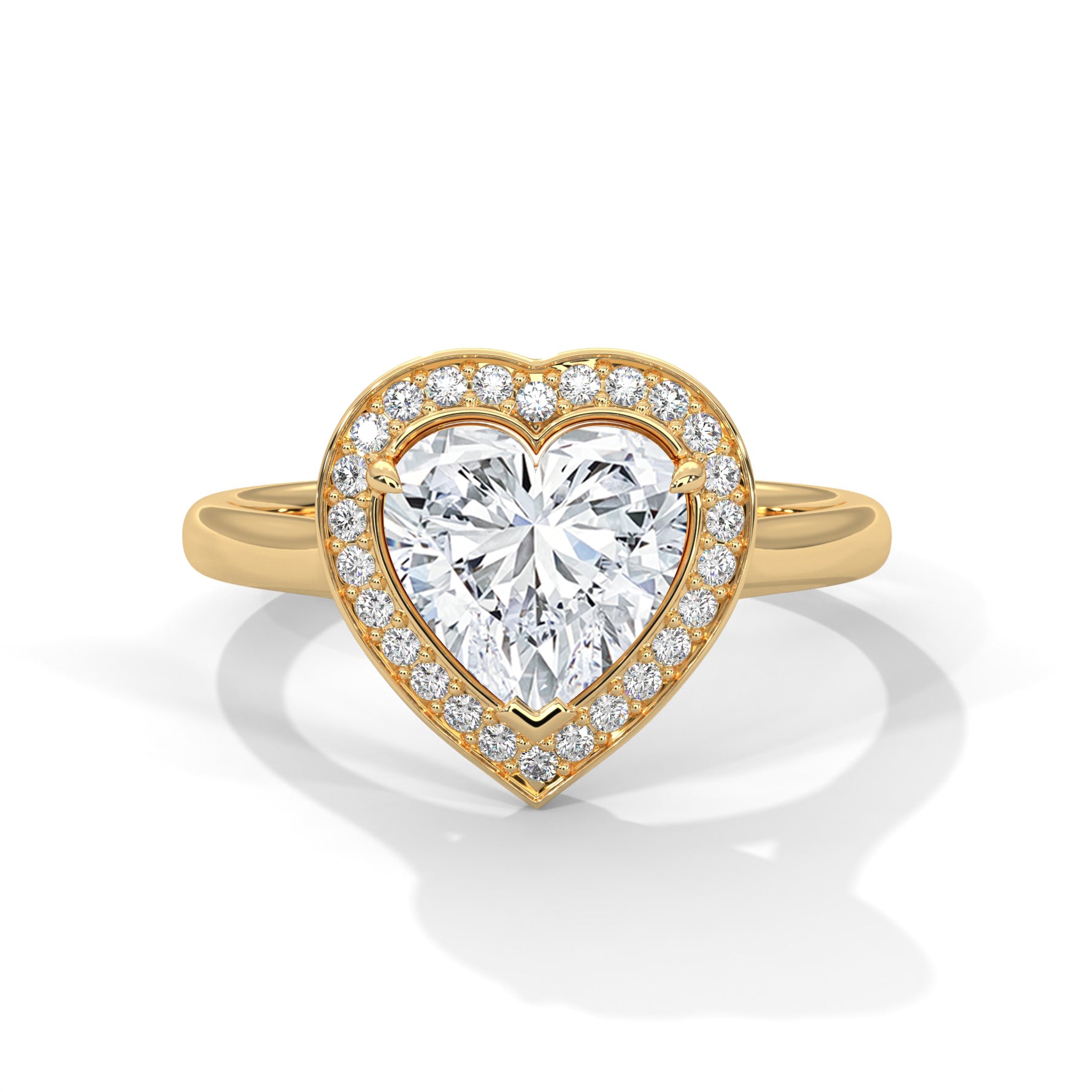 Gold ring with a diamond on a white background 