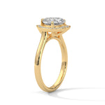 Gold ring with a diamond on a white background 