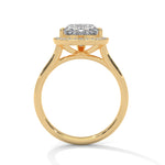 Gold ring with a diamond on a white background 