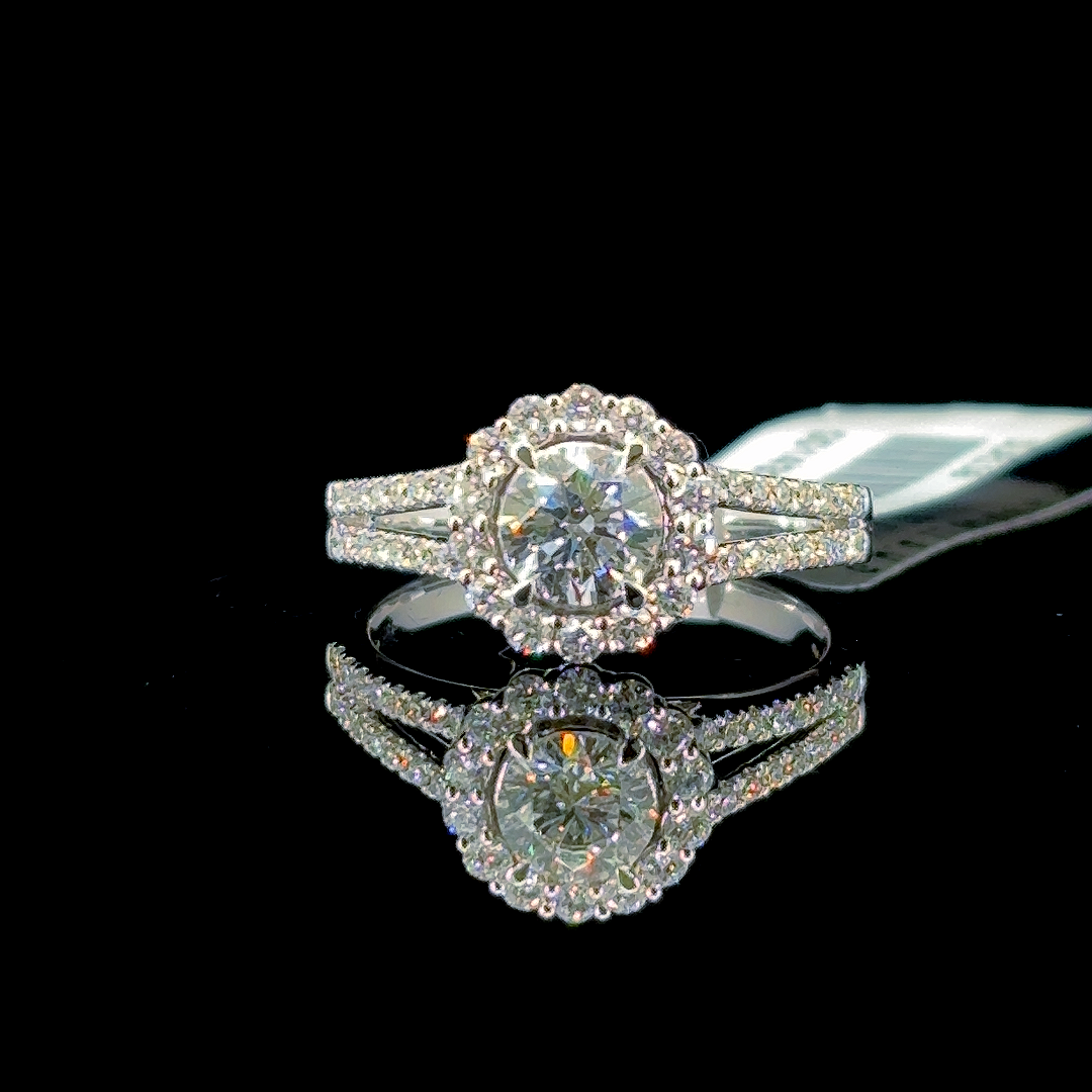 1.22 Carat Round Lab Diamond White Gold 4.11 Gram 14 Karat Engagement Ring - Size: 6.75