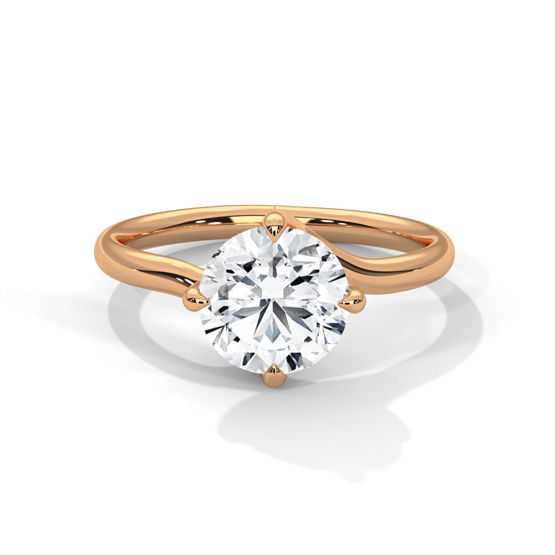Rose gold ring with a large diamond on a white background #rose-gold