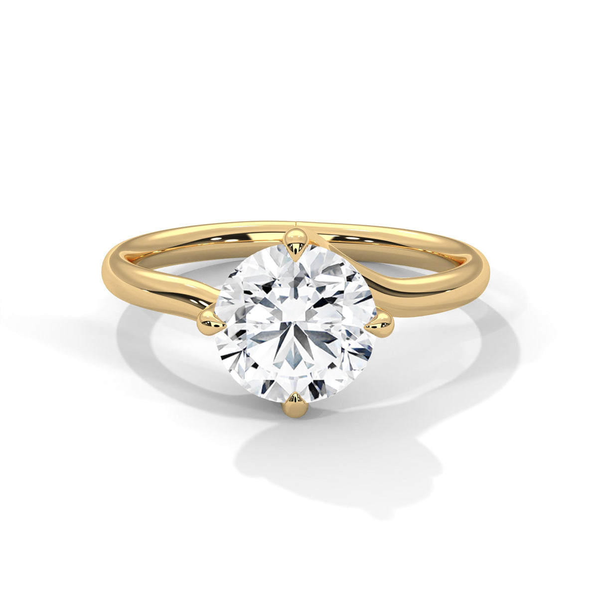 Gold ring with a large diamond on a white background 