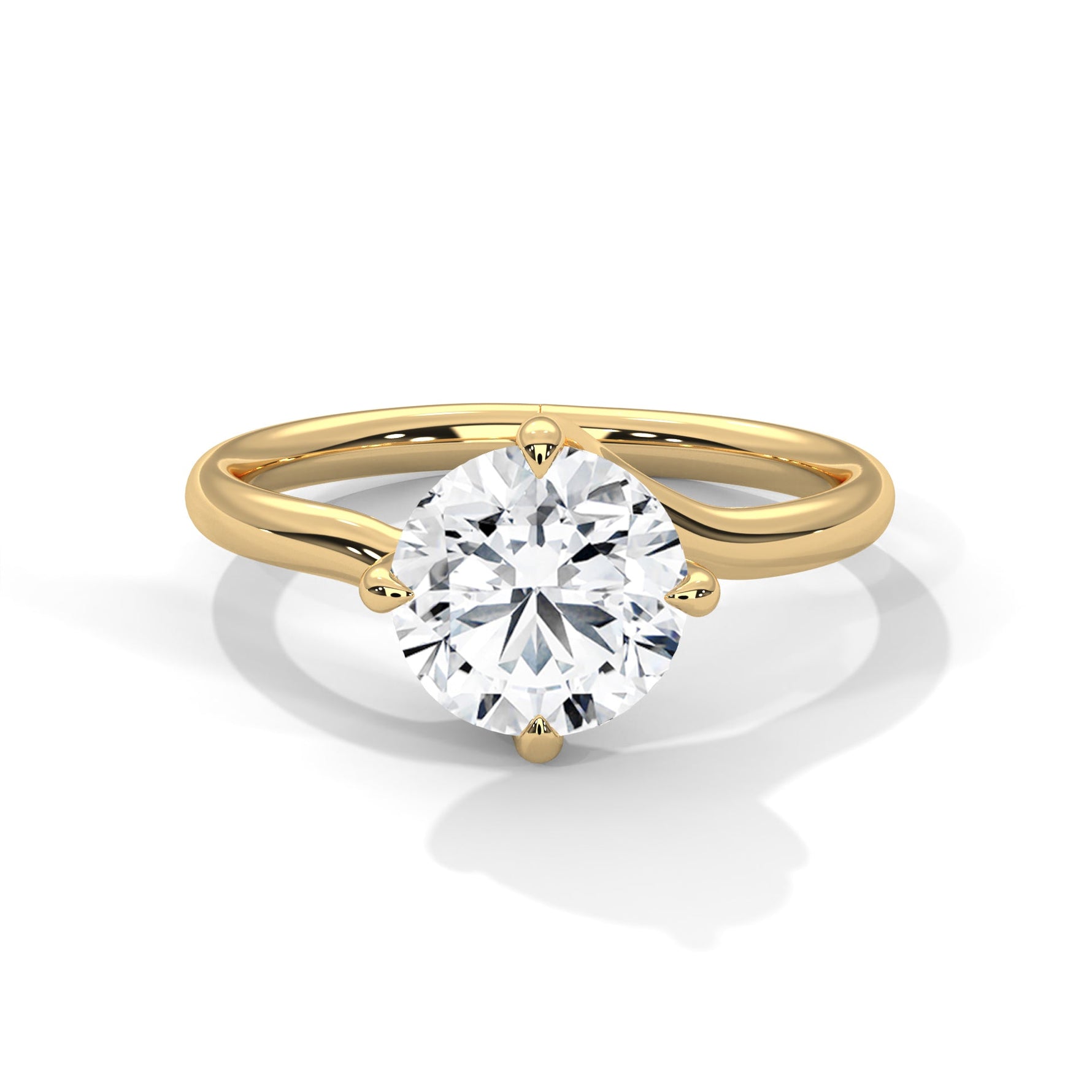 Gold ring with a large diamond on a white background 