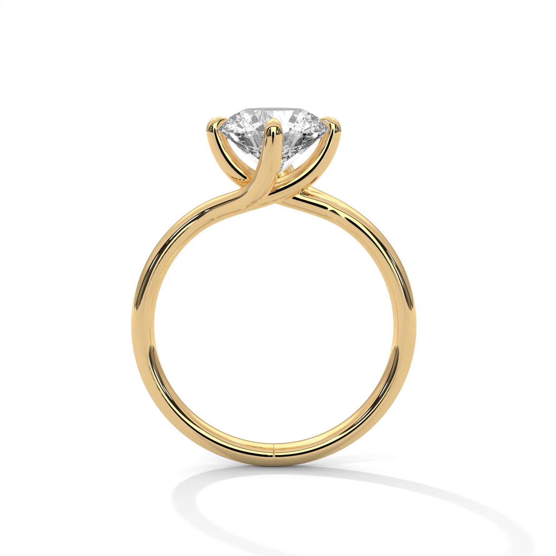 Gold ring with a large diamond on a white background 