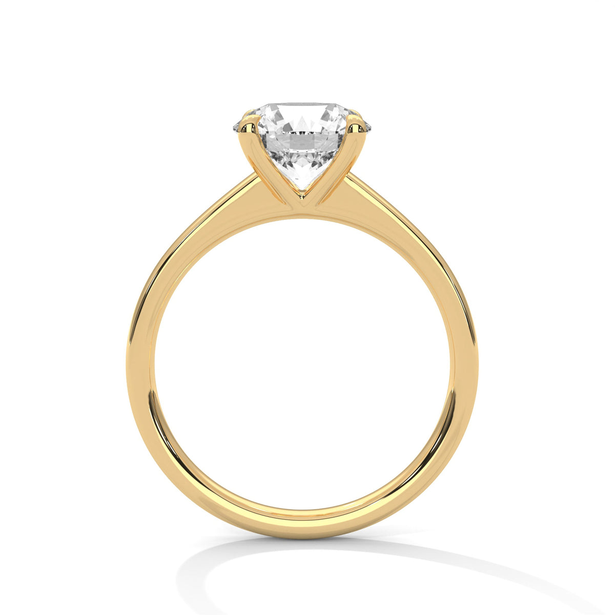 Gold ring with a large diamond on a white background 