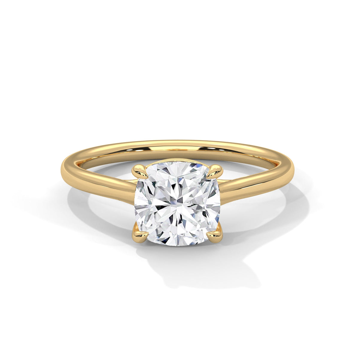 Gold ring with a large diamond on a white background 