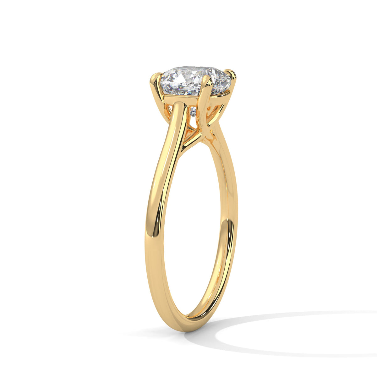 Gold ring with a large diamond on a white background 