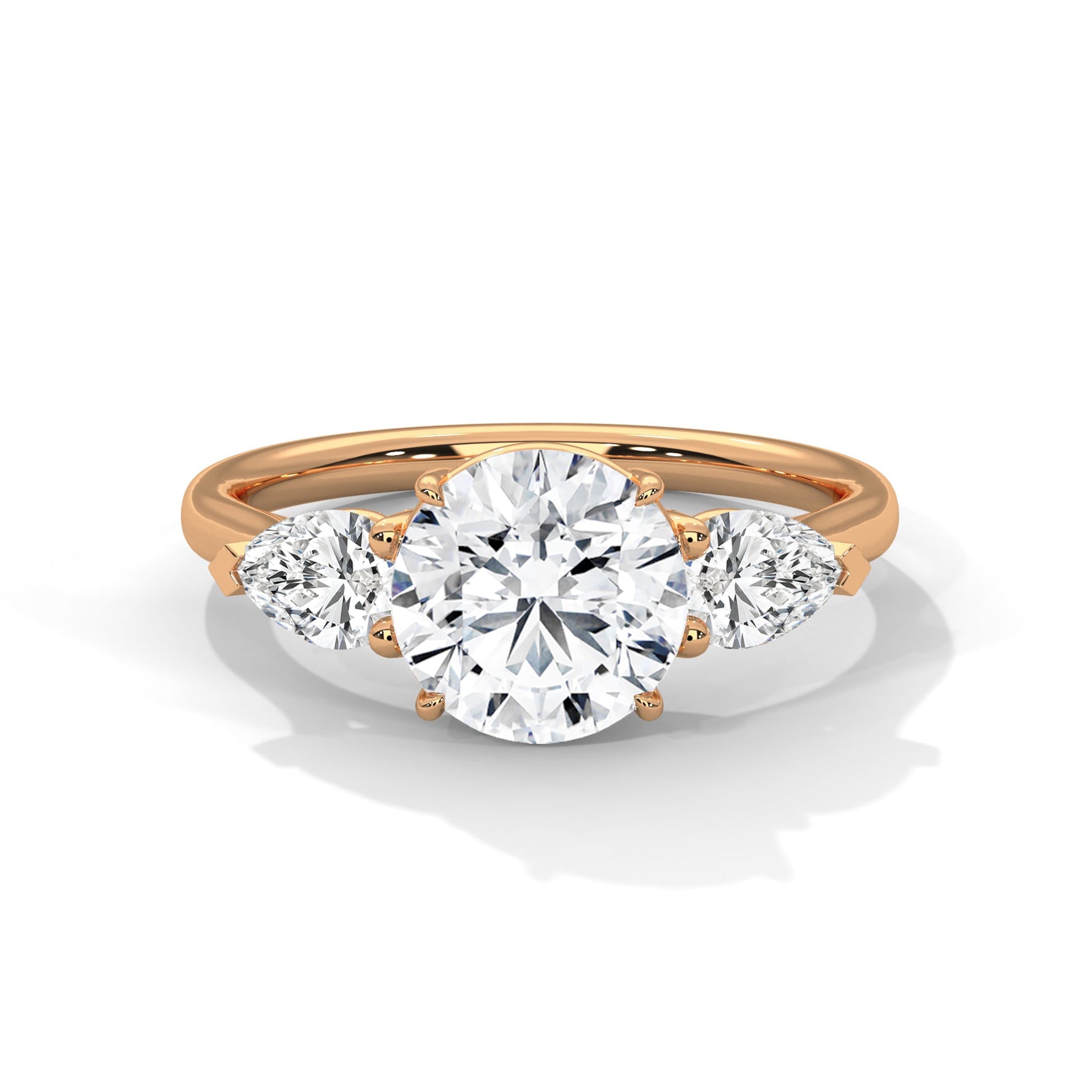 Rose gold ring with a large diamond on a white background #rose-gold