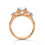 Rose gold ring with a large diamond on a white background 