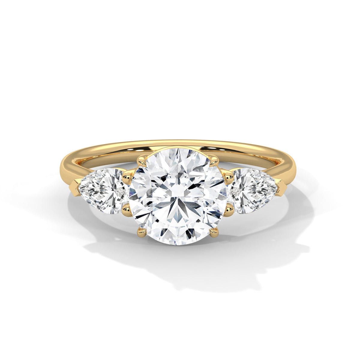 Gold ring with a large diamond on a white background 