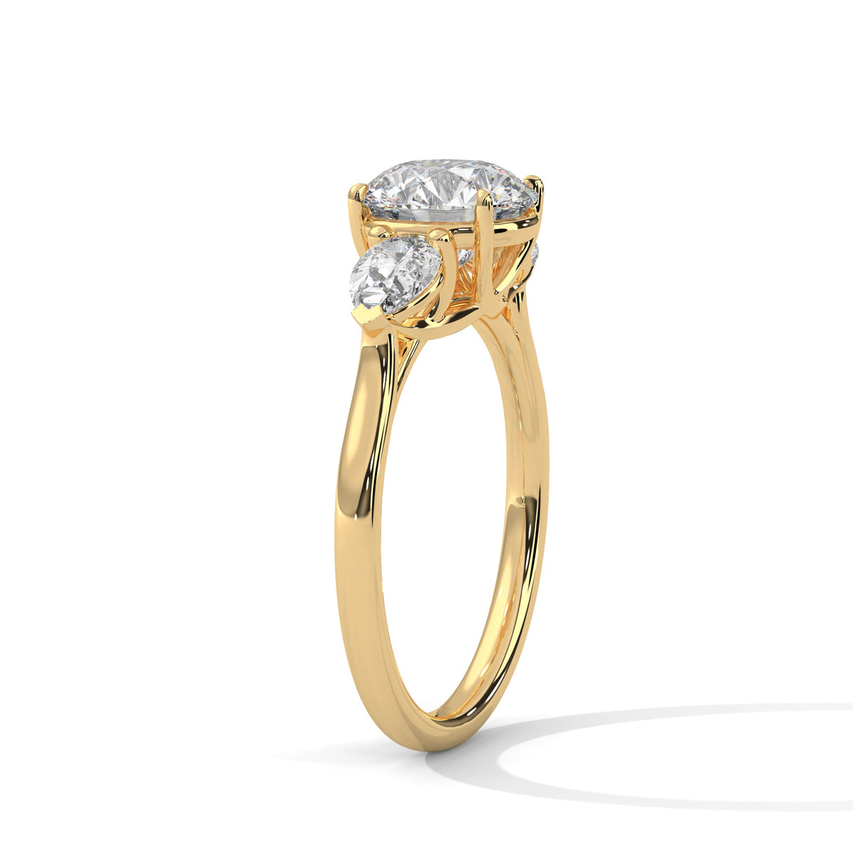 Gold ring with a large diamond on a white background 