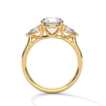 Gold ring with a large diamond on a white background 
