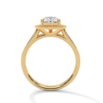 Gold ring with a large diamond on a white background 