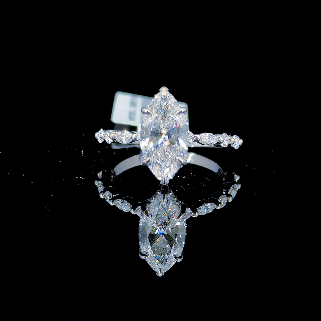 2.81 Carat Marquise Lab Diamond White Gold 2.82 Gram 14K Engagement Ring - Size: 6.5