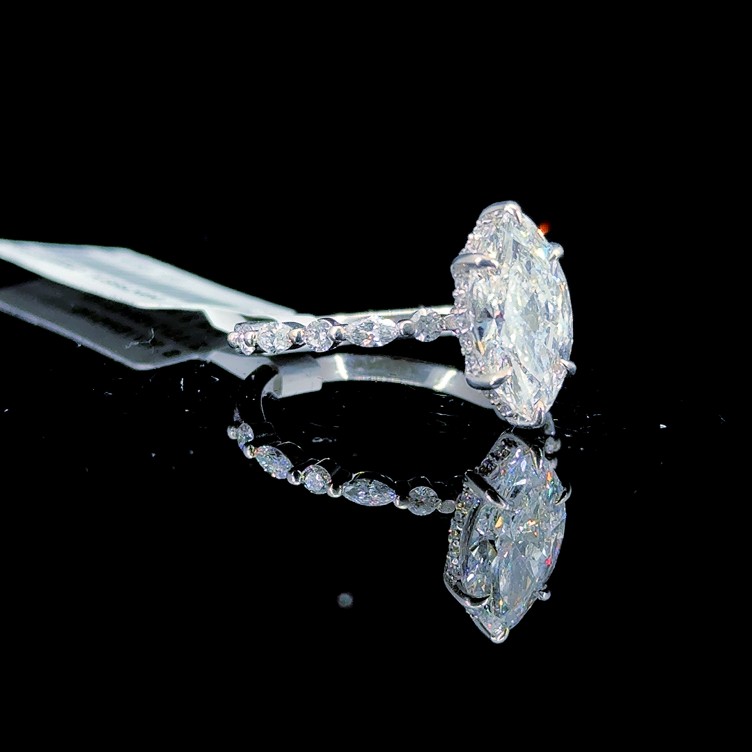 2.81 Carat Marquise Lab Diamond White Gold 2.82 Gram 14K Engagement Ring - Size: 6.5