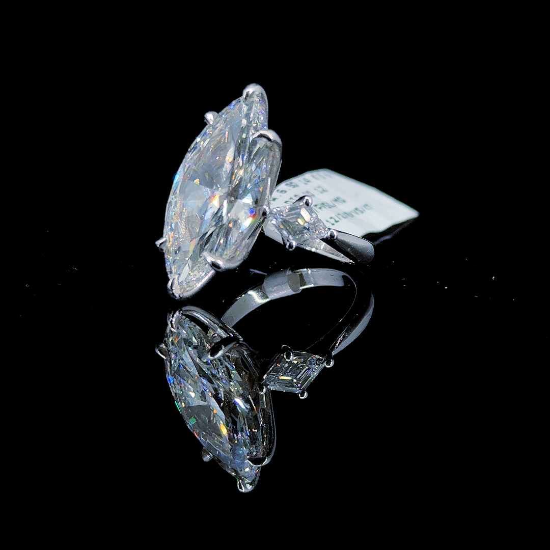 10.12 Carat Marquise Lab Diamond White Gold 6.90 Gram 14K Engagement Ring - Size: 6