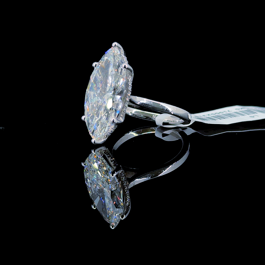 8.21 Carat Marquise Lab Diamond White Gold 6.07 Gram 14K Engagement Ring - Size: 5.75