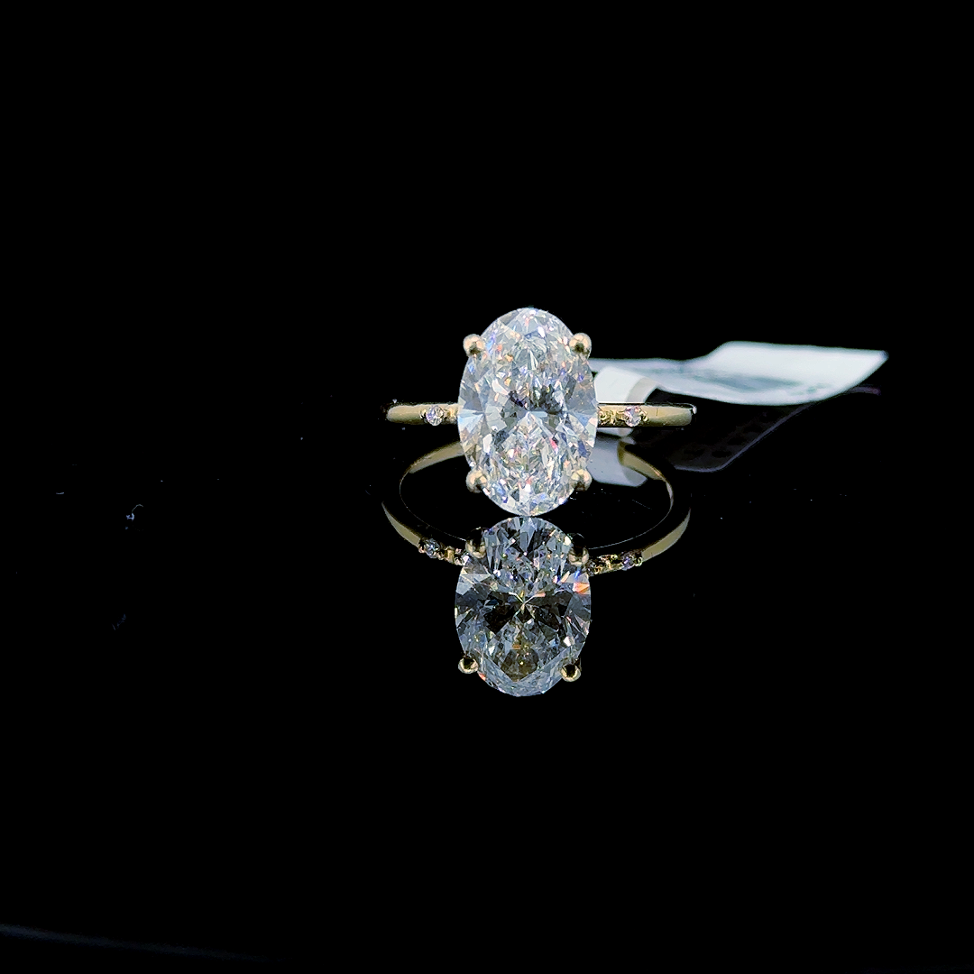 3.55 Carat Oval Lab Diamond Yellow Gold 3.05 Gram 14K Engagement Ring - Size: 7