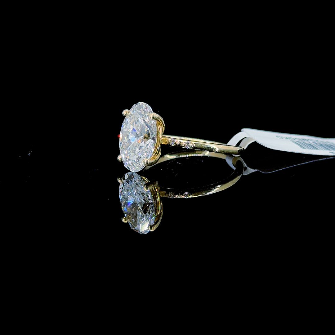 3.55 Carat Oval Lab Diamond Yellow Gold 3.05 Gram 14K Engagement Ring - Size: 7