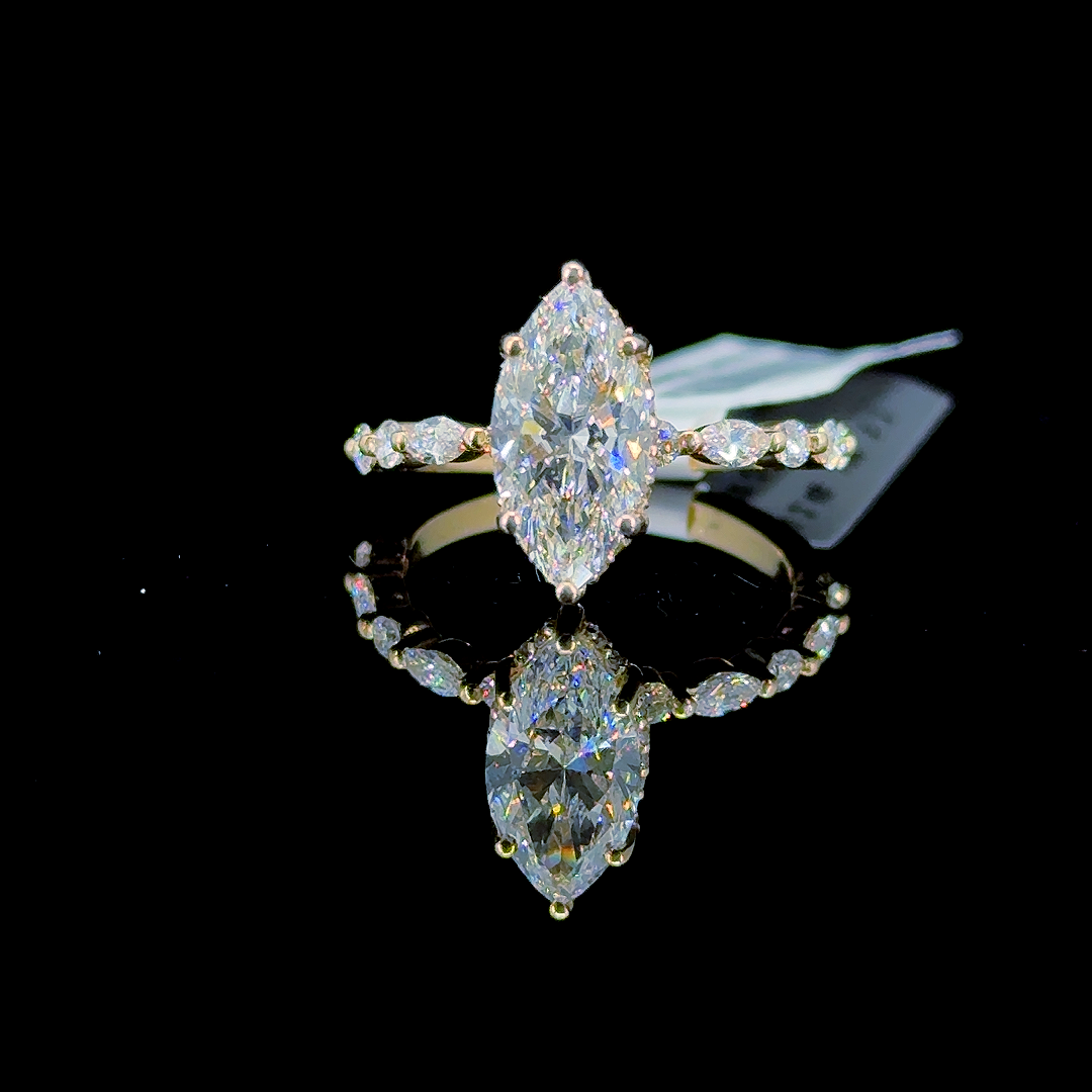 2.78 Carat Marquise Lab Diamond Yellow Gold 3.46 Gram 14K Engagement Ring - Size: 7