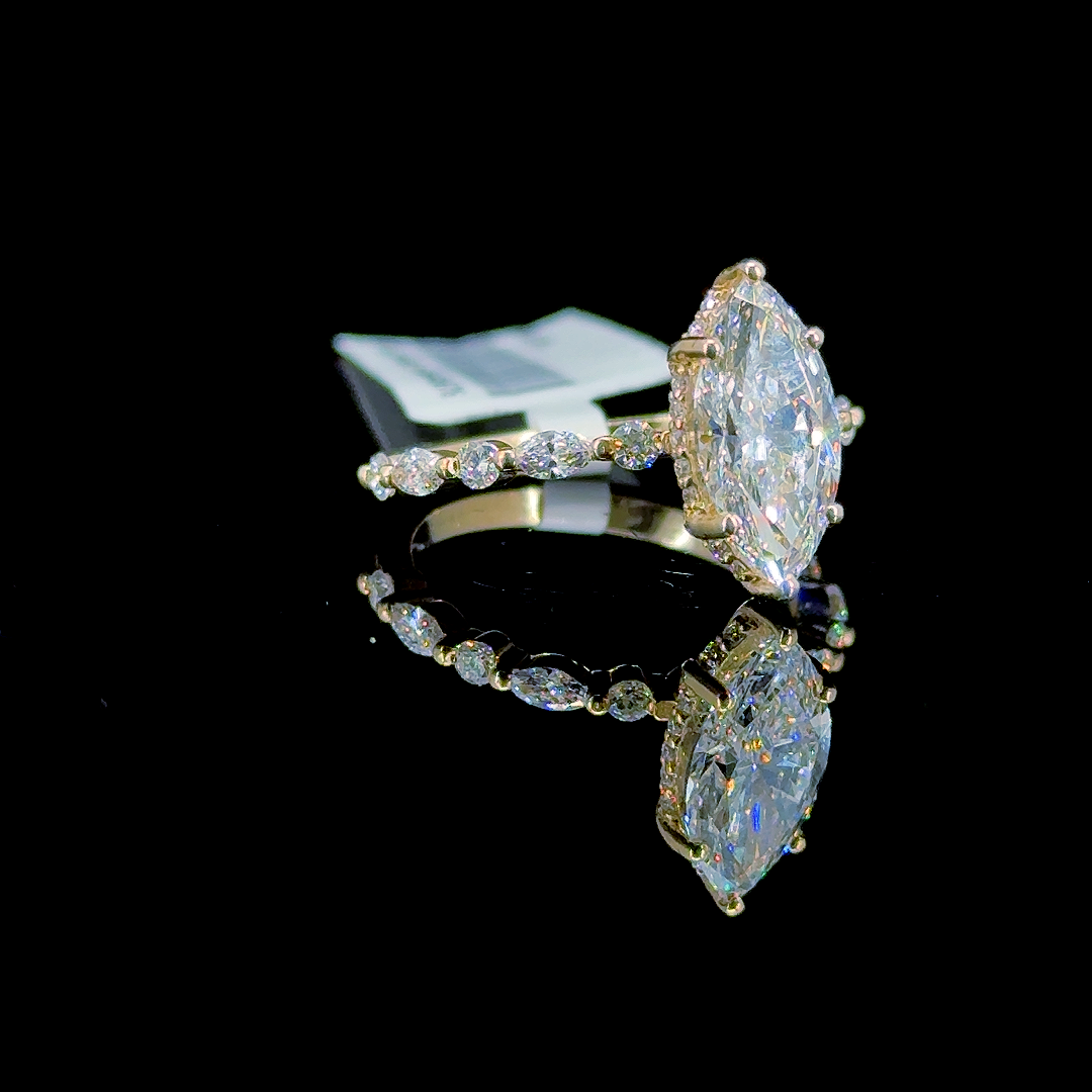 2.78 Carat Marquise Lab Diamond Yellow Gold 3.46 Gram 14K Engagement Ring - Size: 7