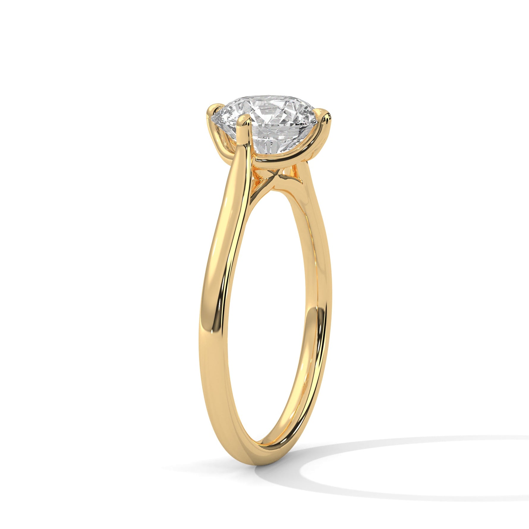 Gold ring with a large diamond on a white background 