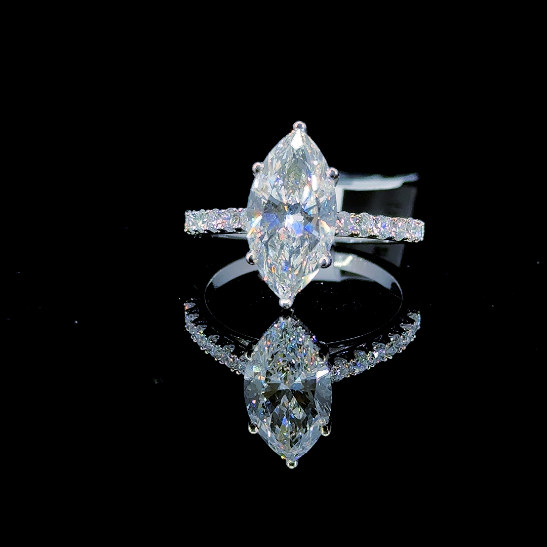 3.12 Carat Marquise Lab Diamond White Gold 3.60 Gram 14K Engagement Ring - Size: 7