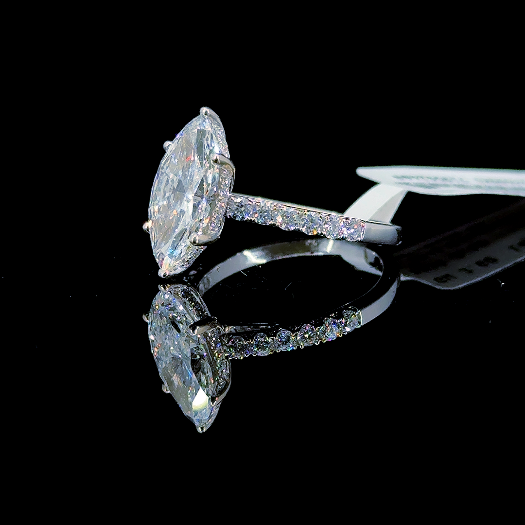 3.12 Carat Marquise Lab Diamond White Gold 3.60 Gram 14K Engagement Ring - Size: 7