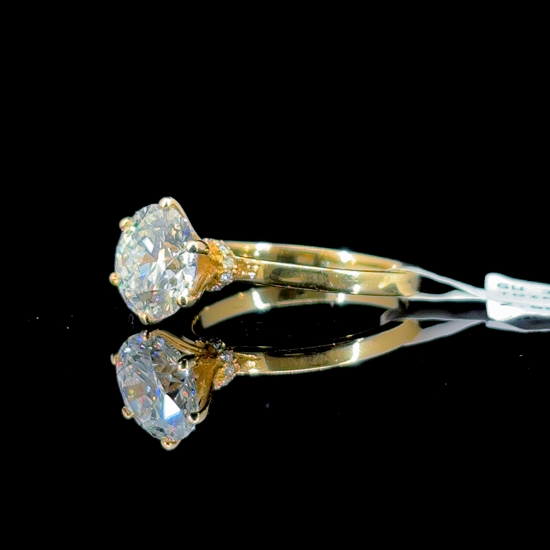 3.03 Carat Round Lab Diamond Yellow Gold 3.80 Gram 14 Karat Engagement Ring - Size: 8.25