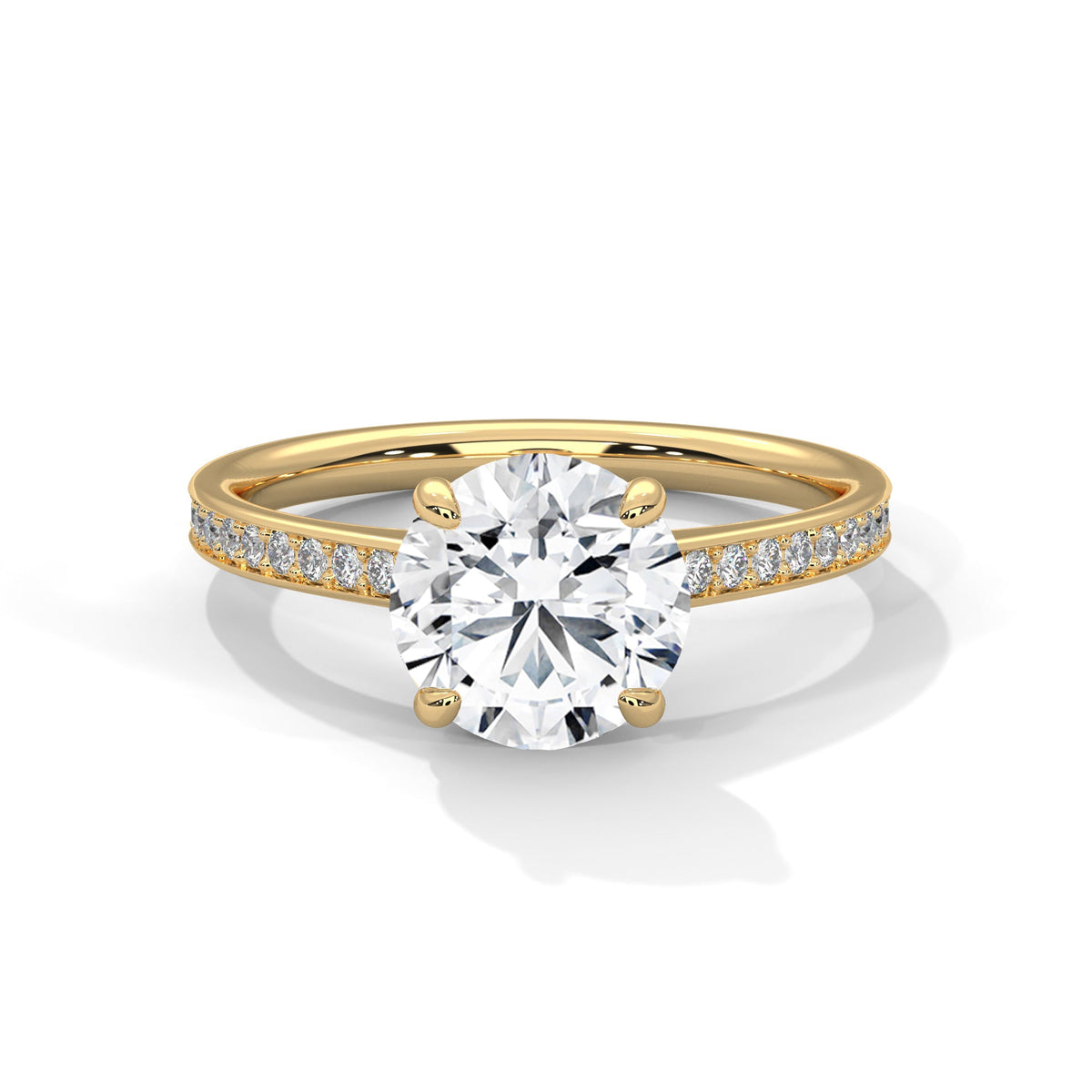 Gold ring with a large diamond on a white background 