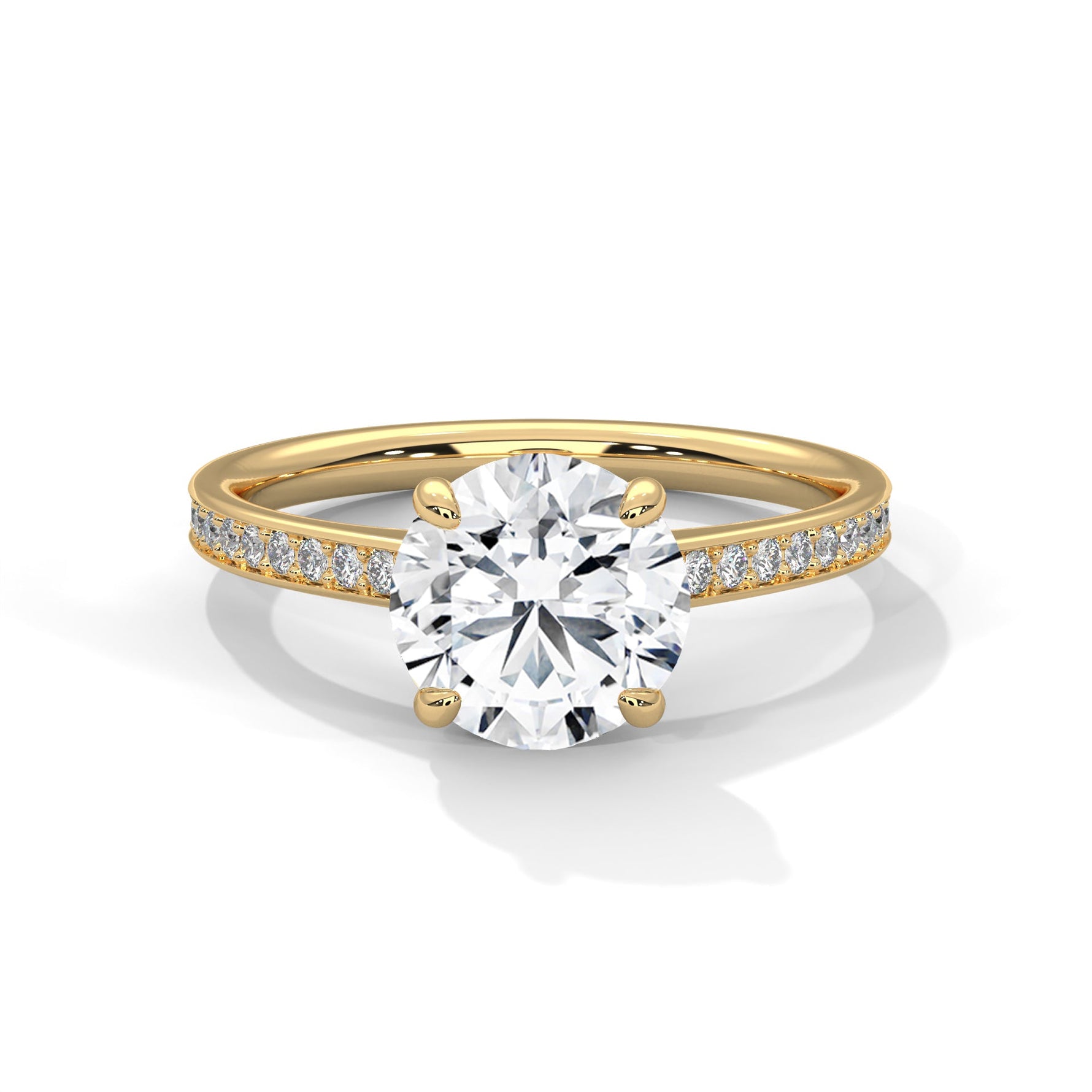 Gold ring with a large diamond on a white background 