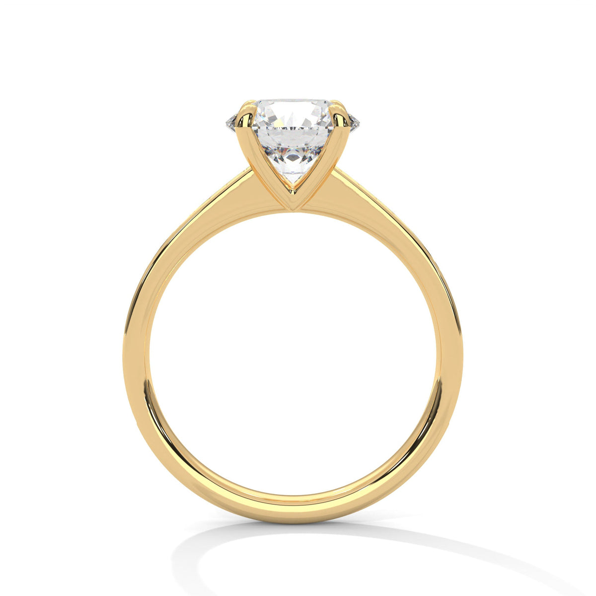 Gold ring with a large diamond on a white background 