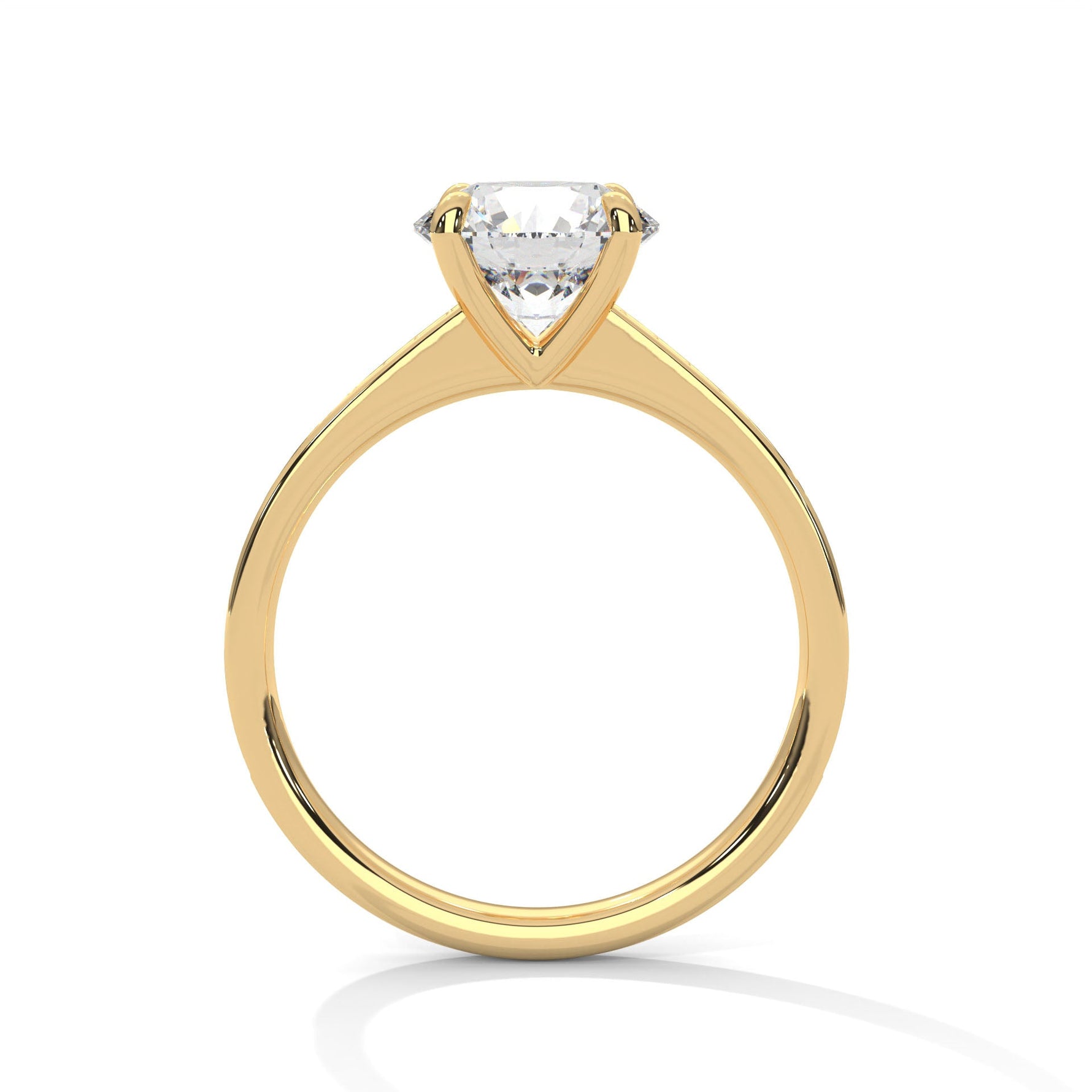 Gold ring with a large diamond on a white background 