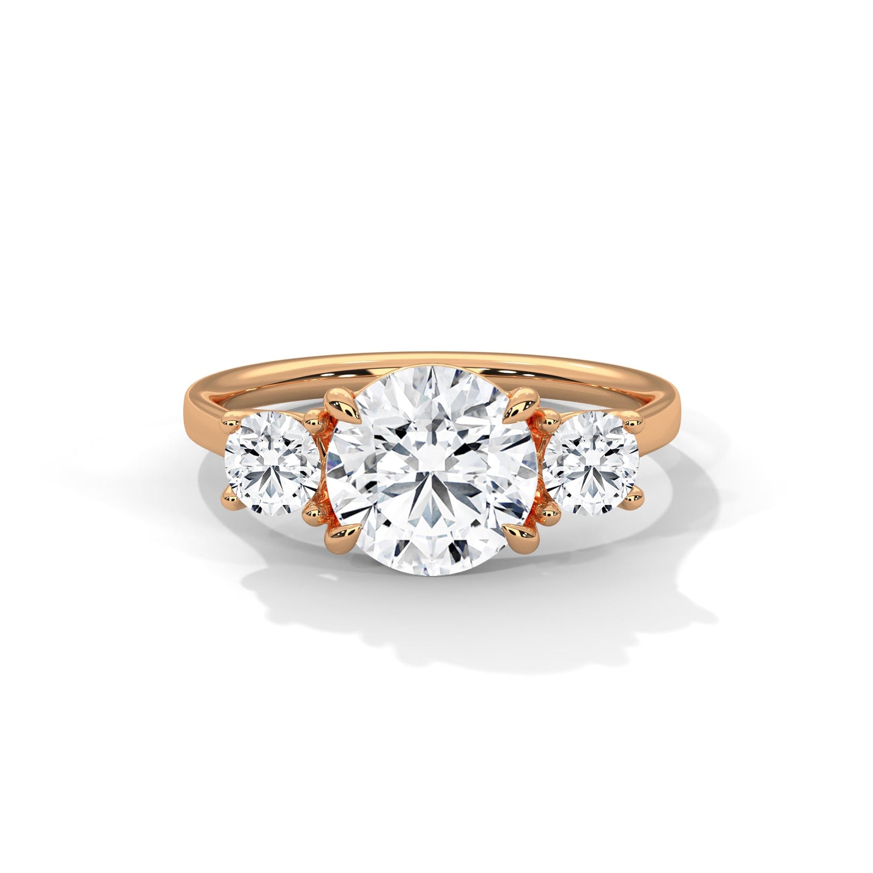 Rose gold ring with a large diamond on a white background #rose-gold