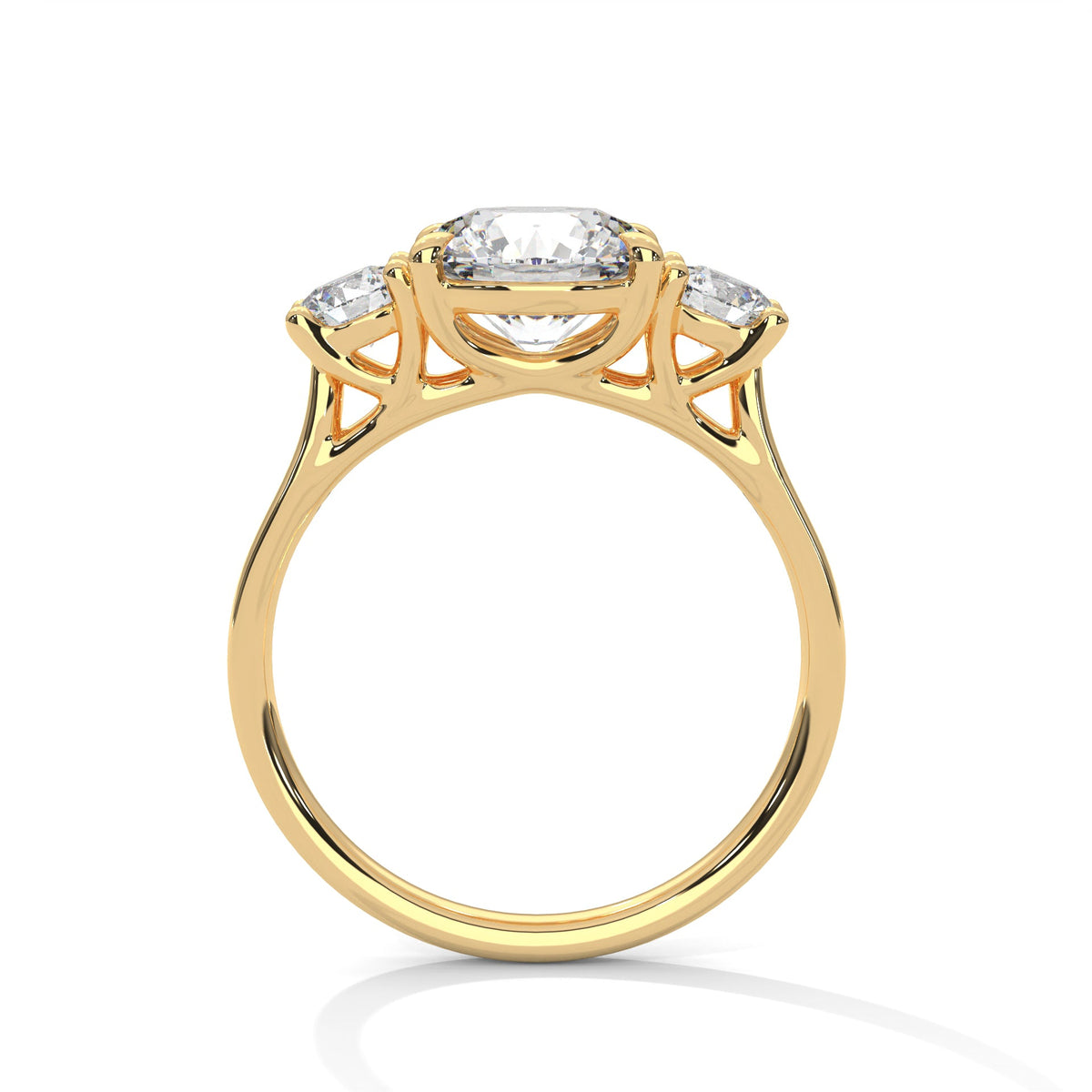 Gold ring with a large diamond on a white background 