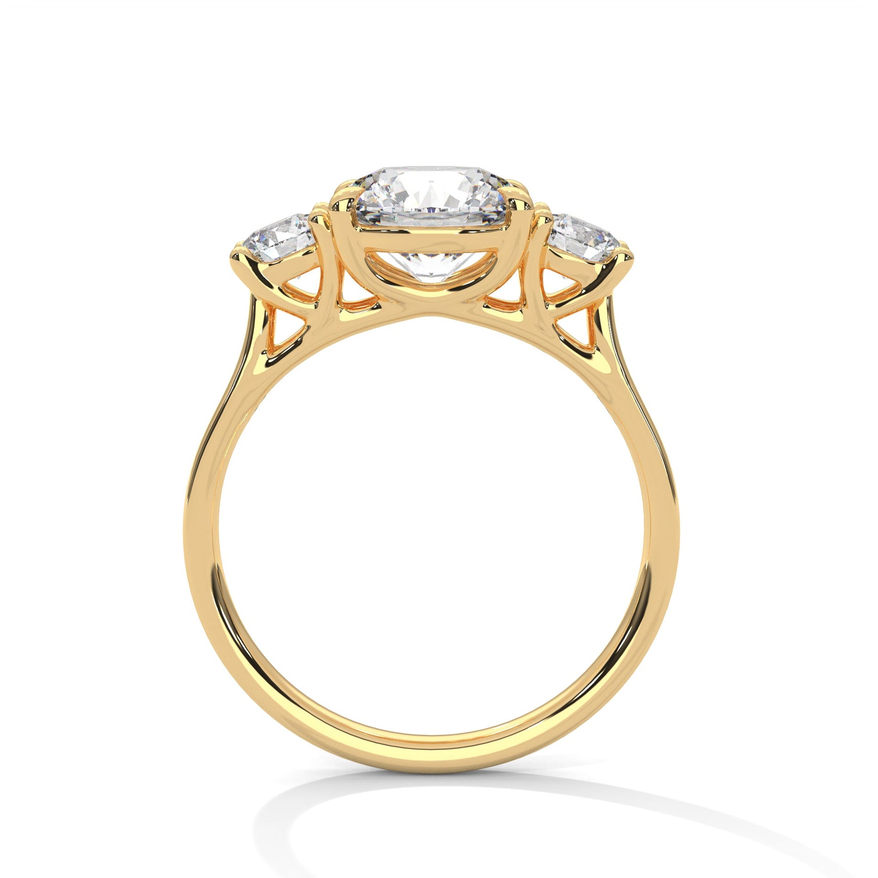 Gold ring with a large diamond on a white background 