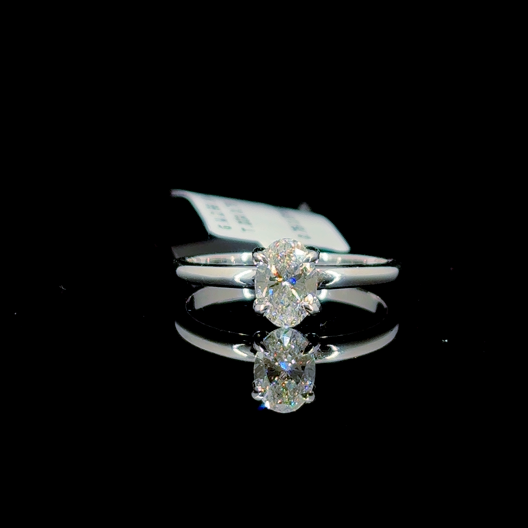 0.75 Carat Oval Lab Diamond White Gold 2.68 Gram 14 Karat Engagement Ring - Size: 7