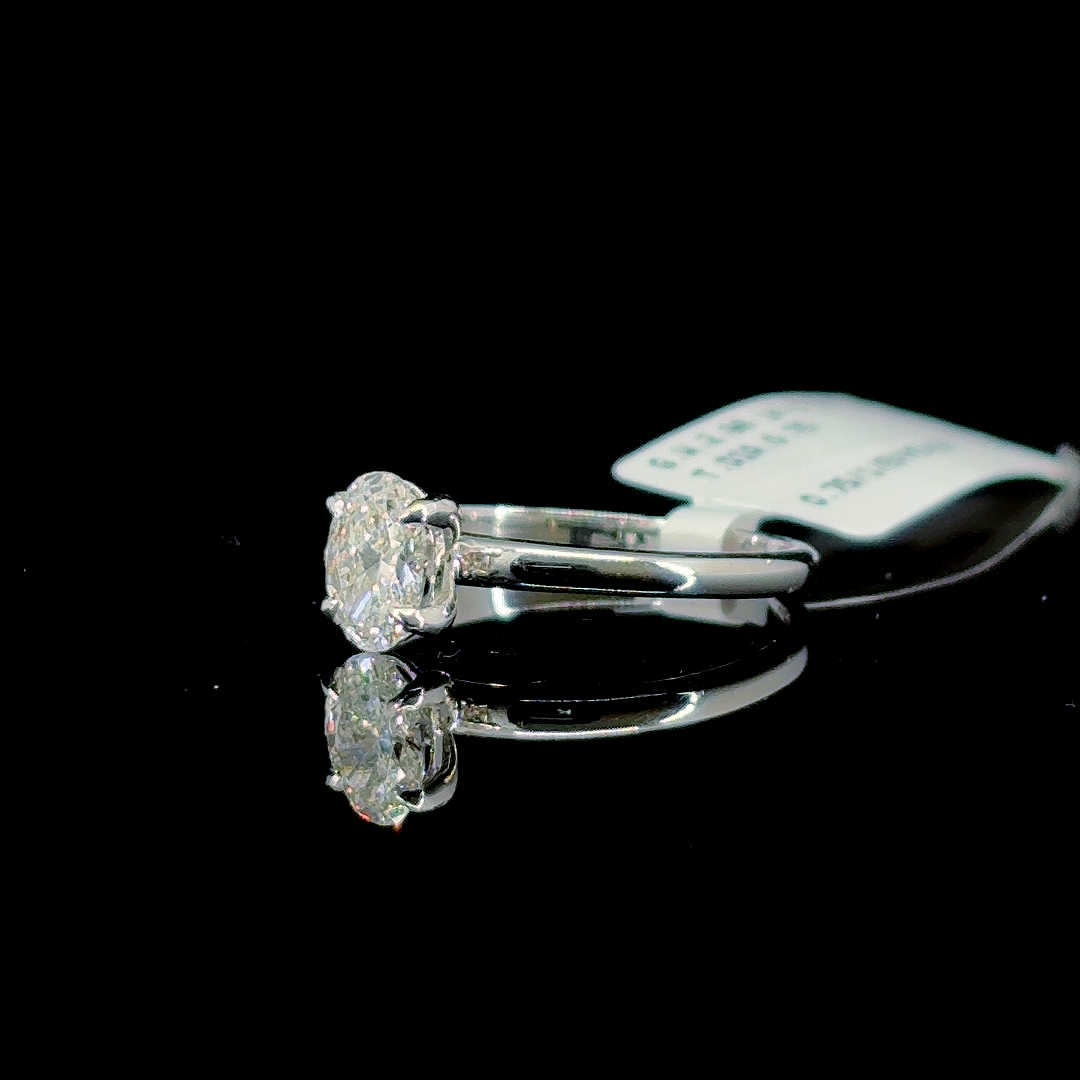 0.75 Carat Oval Lab Diamond White Gold 2.68 Gram 14 Karat Engagement Ring - Size: 7
