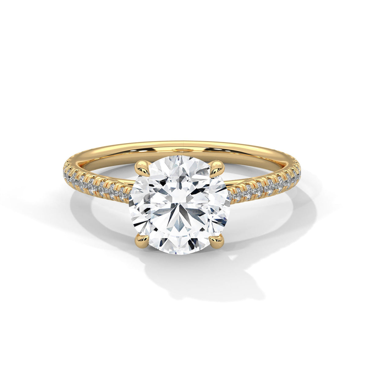 Gold ring with a large diamond on a white background 