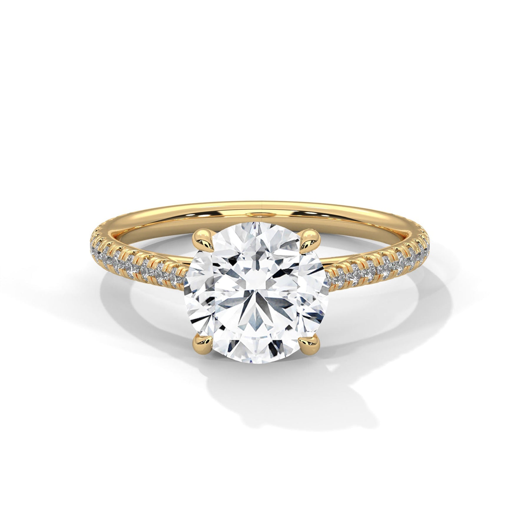 Gold ring with a large diamond on a white background 