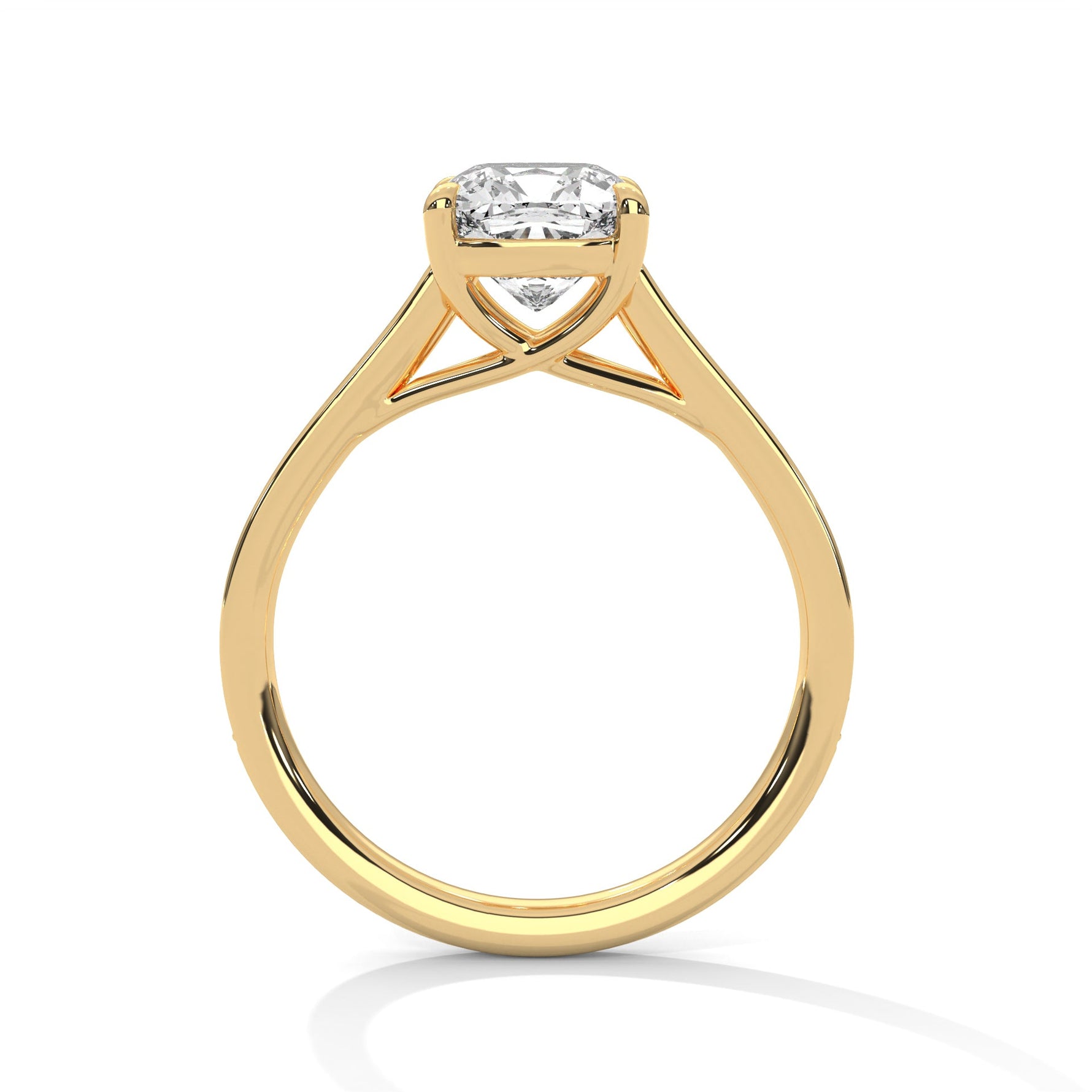 Gold ring with a large diamond on a white background 