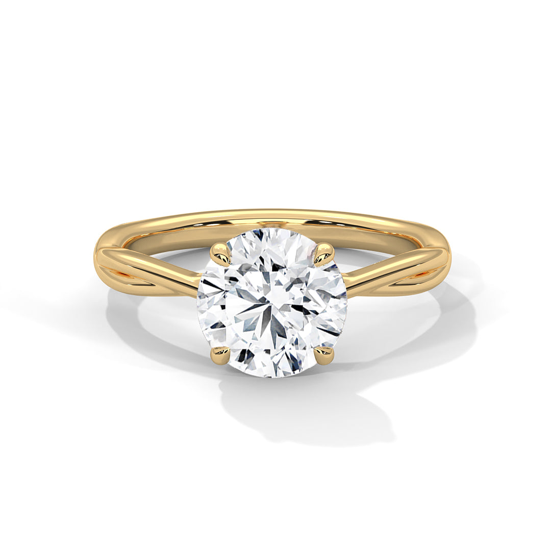 Gold ring with a large diamond on a white background 