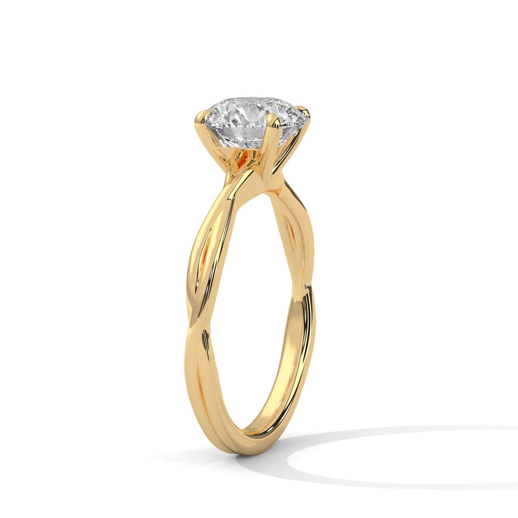 Gold ring with a large diamond on a white background 