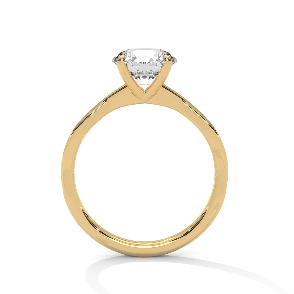 Gold ring with a large diamond on a white background 