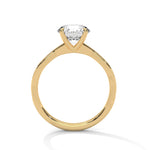 Gold ring with a large diamond on a white background 
