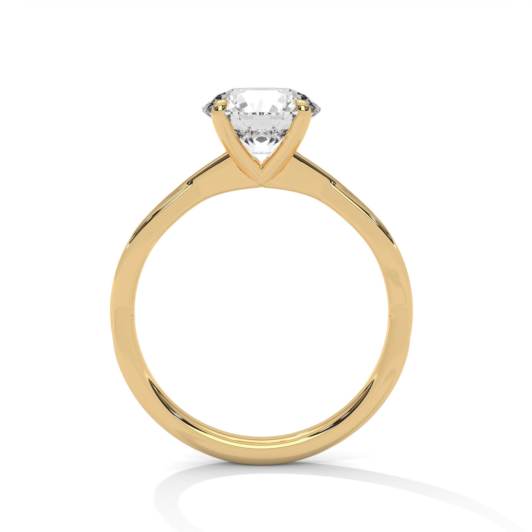 Gold ring with a large diamond on a white background 