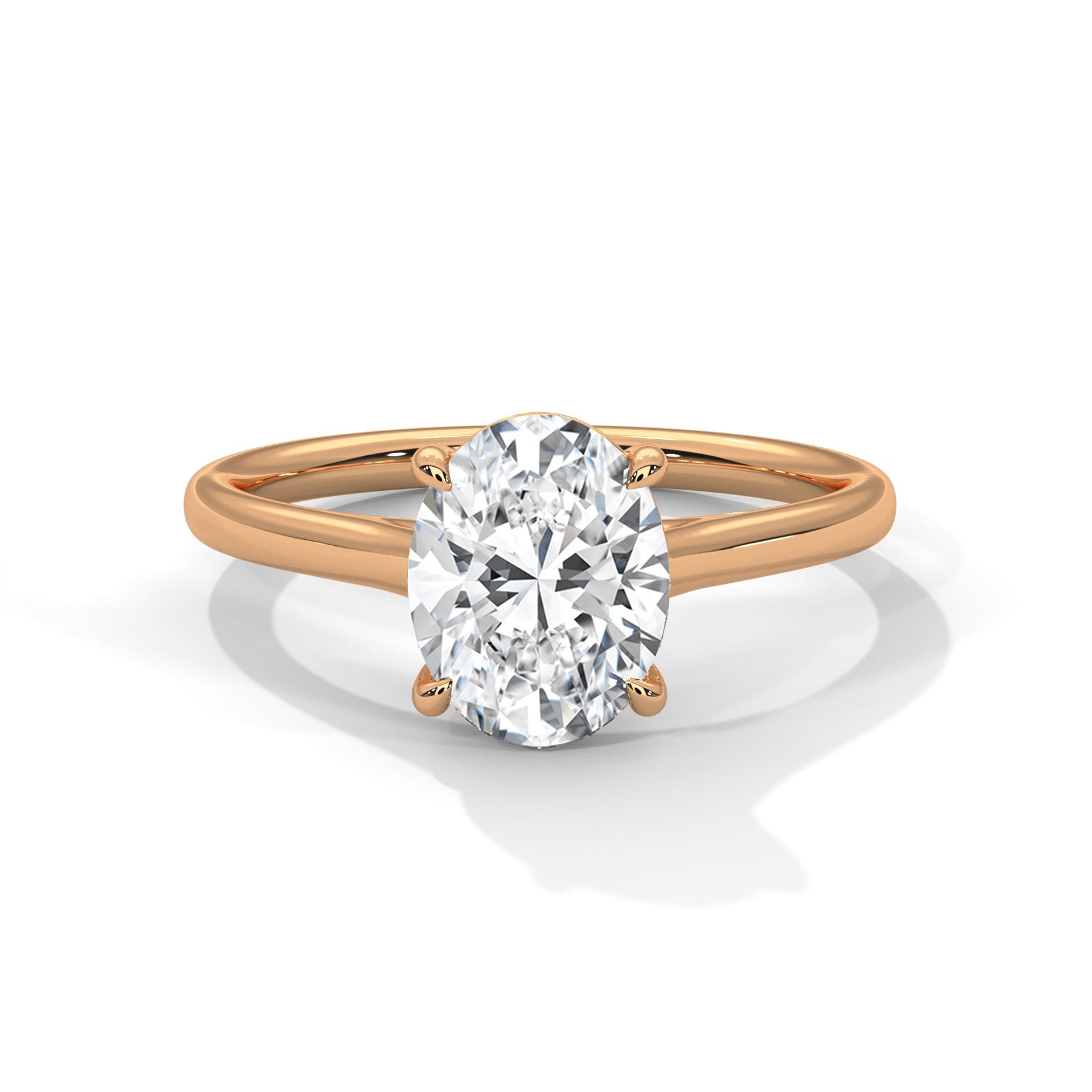 Rose gold ring with a large diamond on a white background #rose-gold