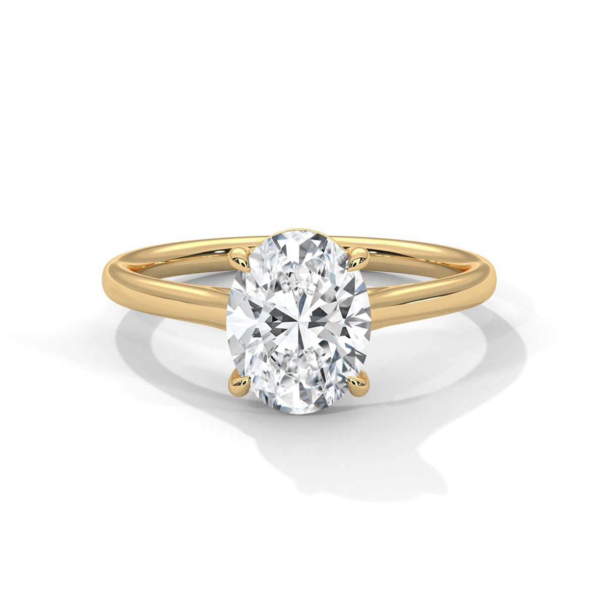Gold ring with a large diamond on a white background 