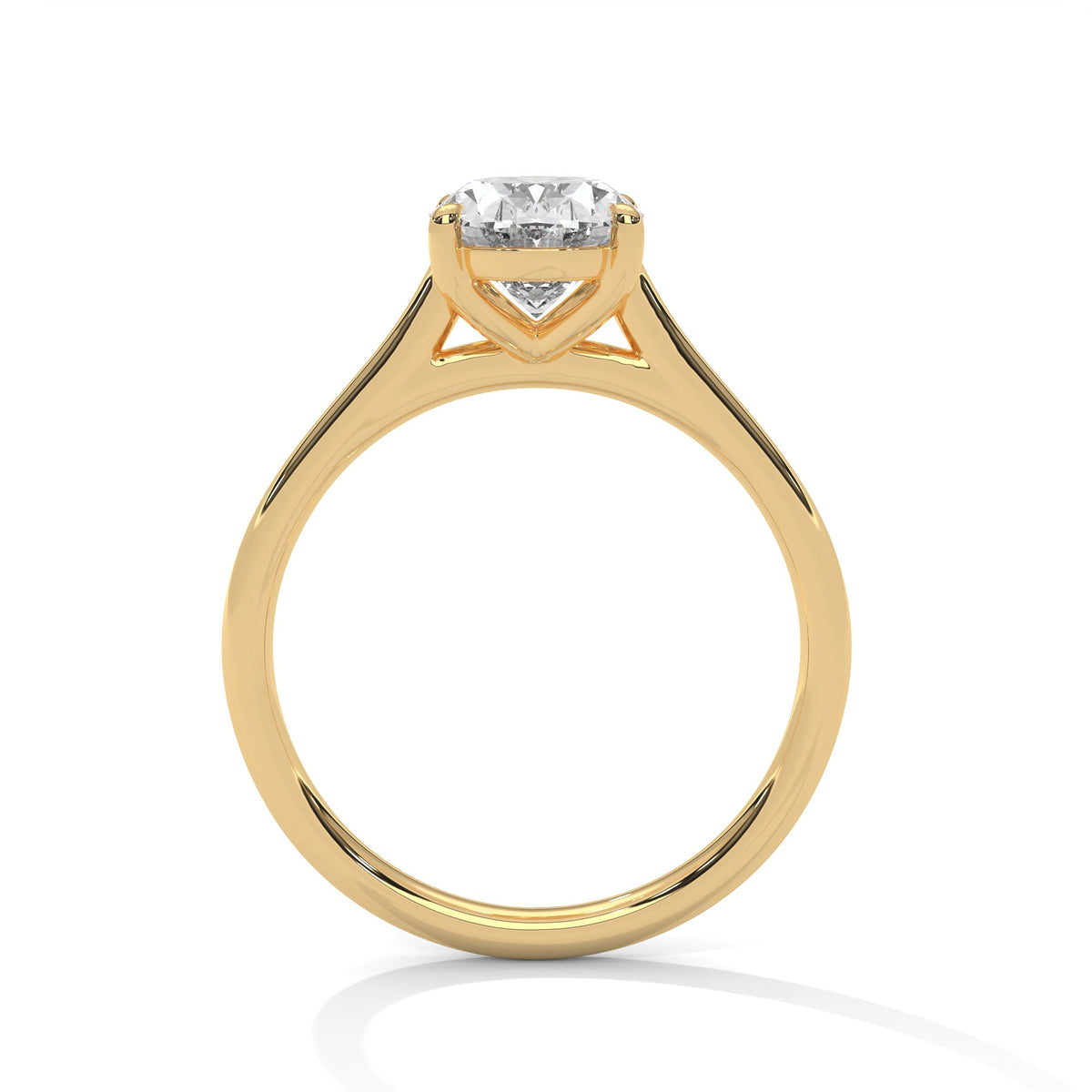 Gold ring with a large diamond on a white background 